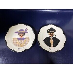 Vintage‎ Handmade Mom & Dad 9.5" Wall Decorative Plates1950’s? Gift for Parents